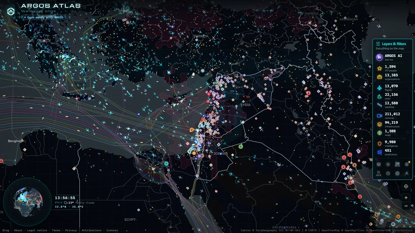 The ARGOS ATLAS live map over Lebanon