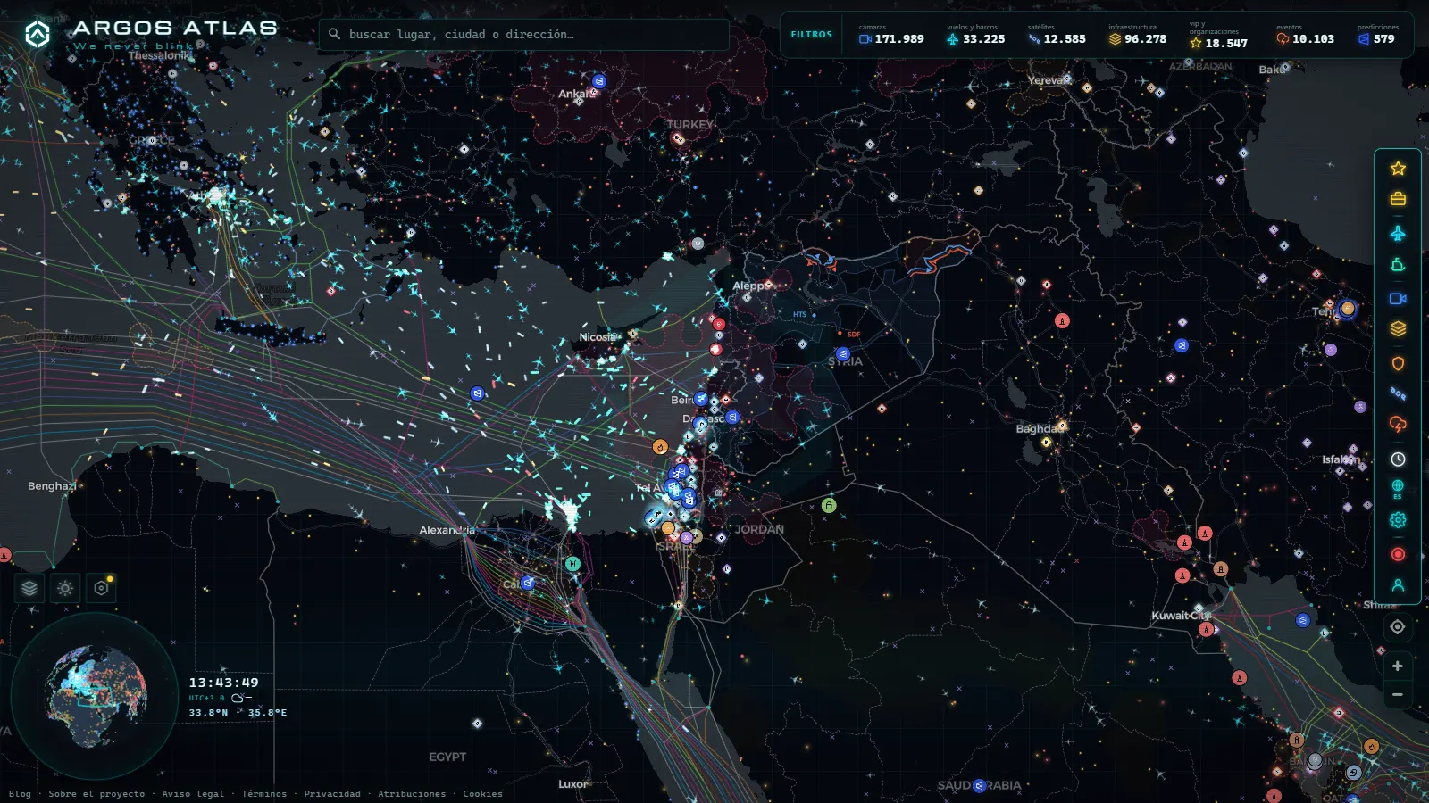 El mapa en vivo de ARGOS ATLAS sobre Líbano