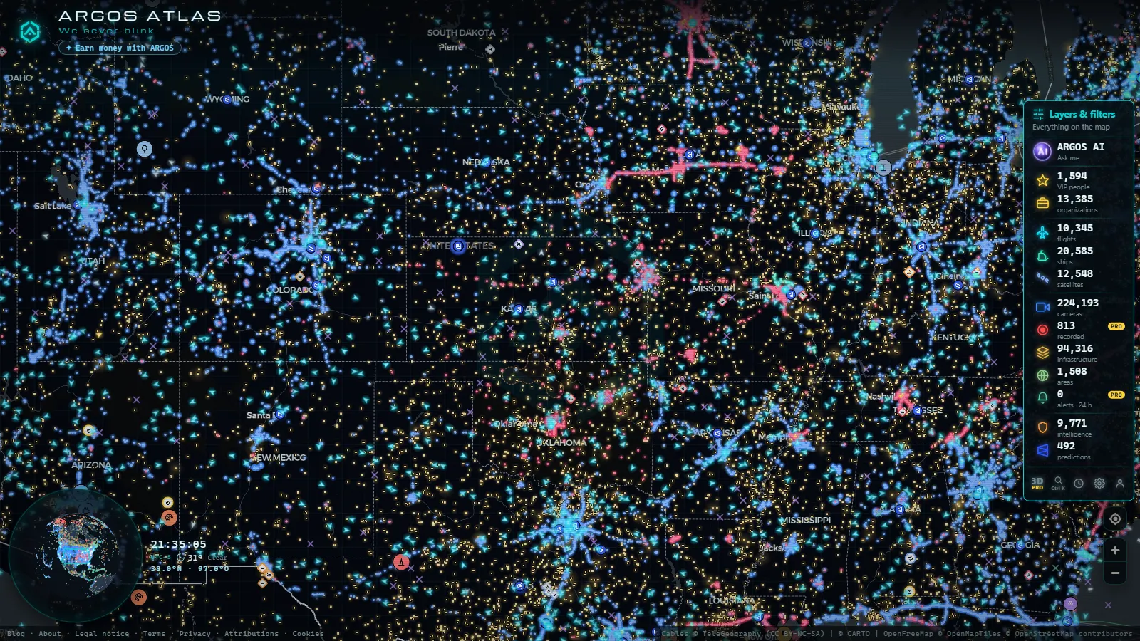 The ARGOS ATLAS live map over United States
