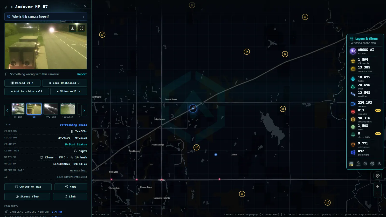 Detail card of Andover MP 57 (Traffic) on the ARGOS ATLAS map