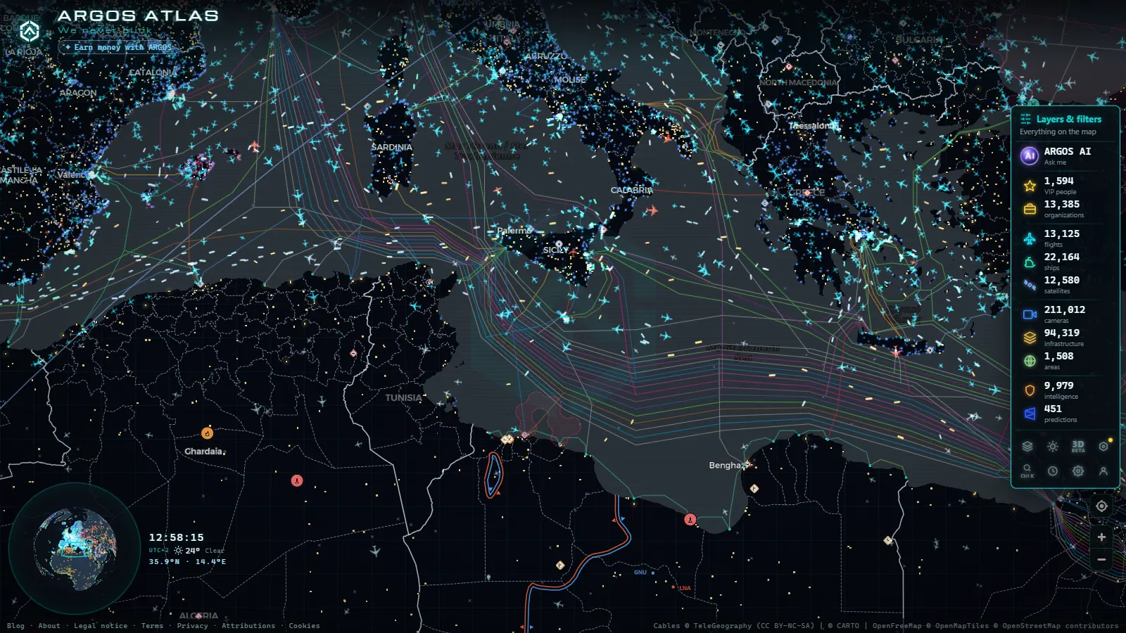 The ARGOS ATLAS live map over Malta