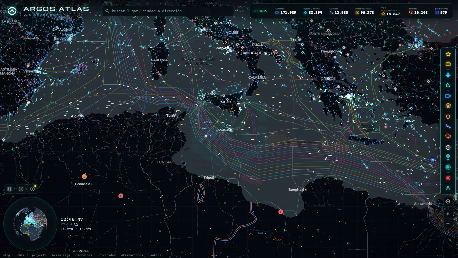 El mapa en vivo de ARGOS ATLAS sobre Malta