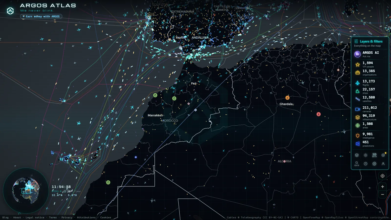 The ARGOS ATLAS live map over Morocco