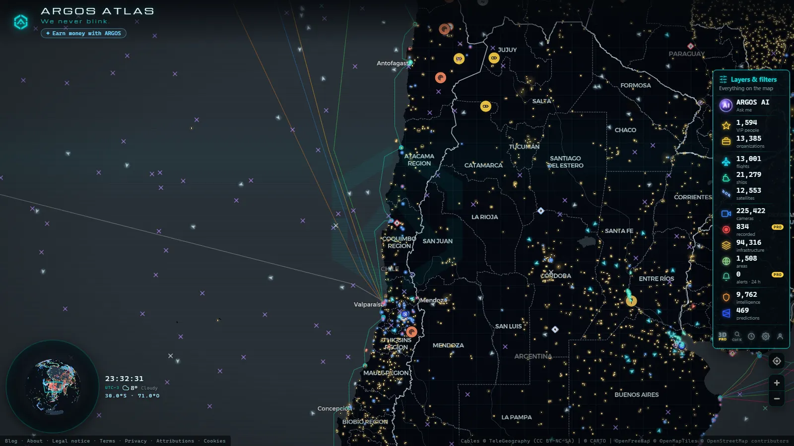 The ARGOS ATLAS live map over Chile