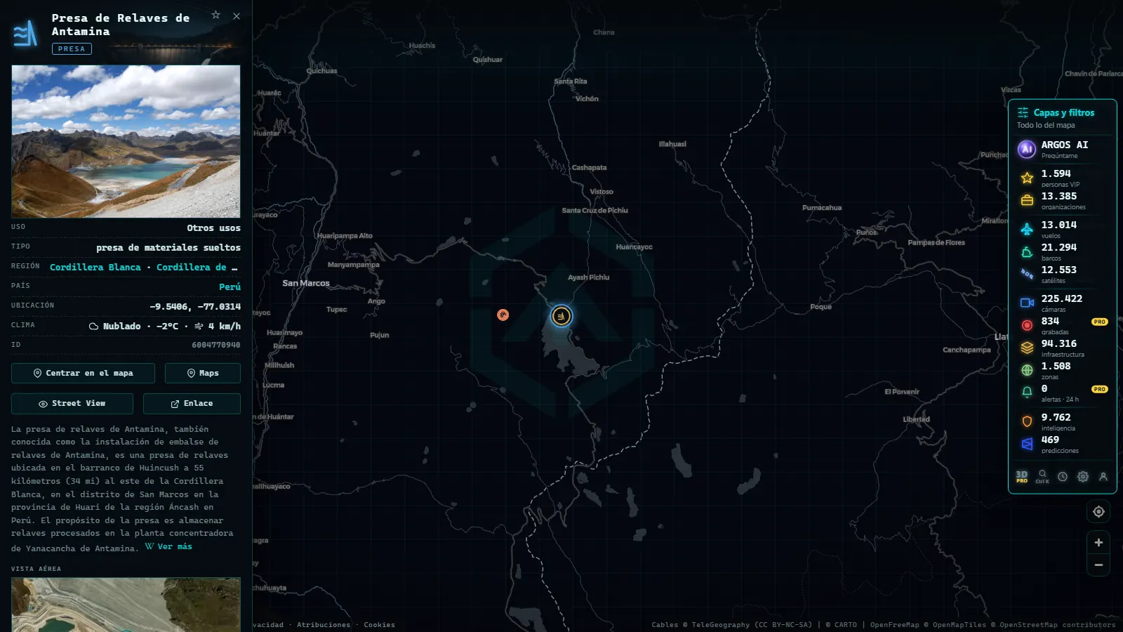 Ficha de Presa de Relaves de Antamina (Presa) en el mapa de ARGOS ATLAS