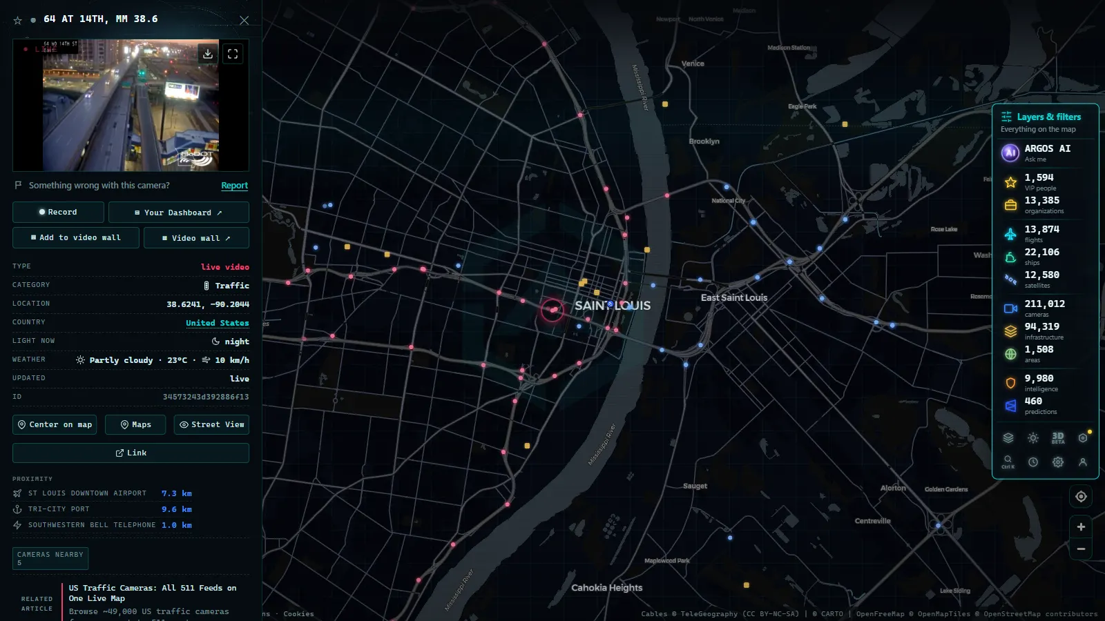 Detail card of 64 AT 14TH, MM 38.6 (Traffic) on the ARGOS ATLAS map