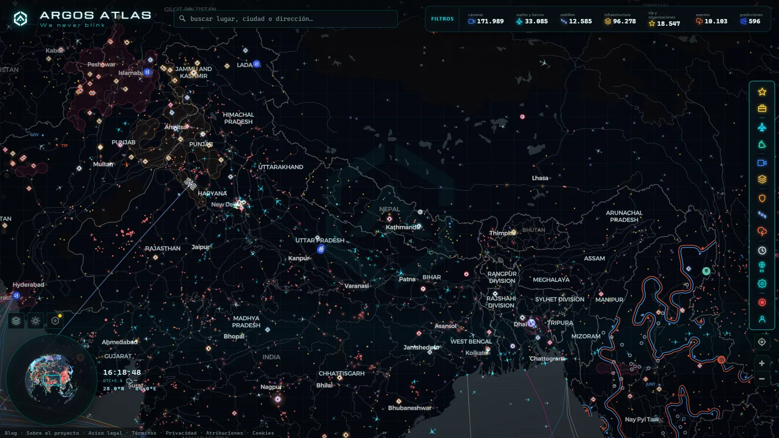 El mapa en vivo de ARGOS ATLAS sobre Nepal