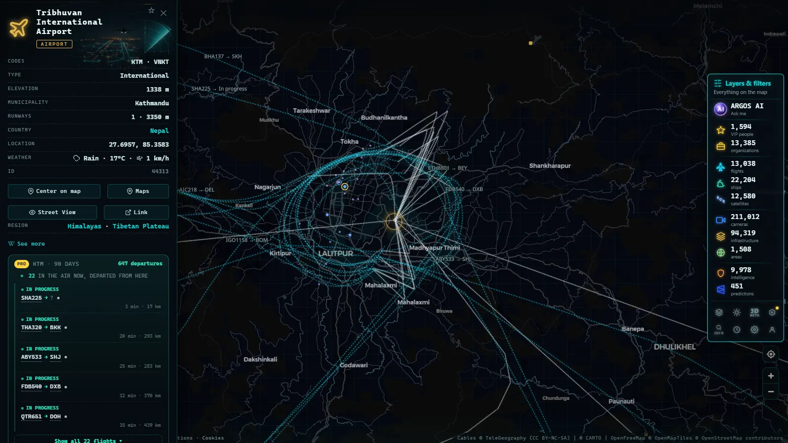 Detail card of Tribhuvan International Airport (Airport) on the ARGOS ATLAS map