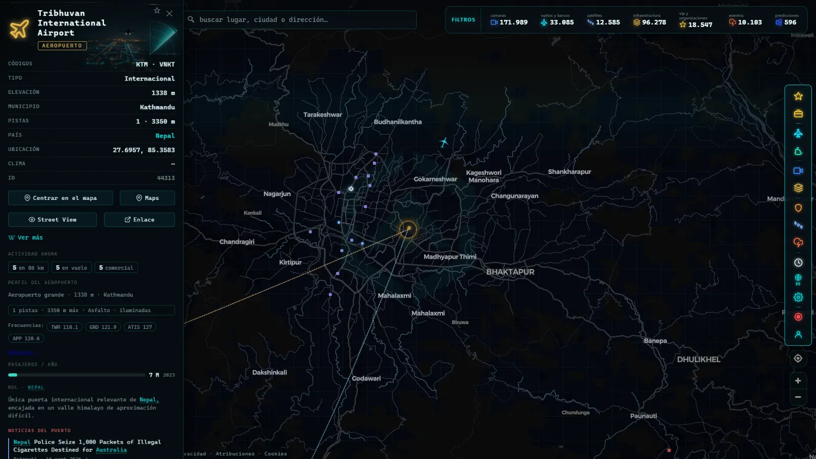 Ficha de Tribhuvan International Airport (Aeropuerto) en el mapa de ARGOS ATLAS