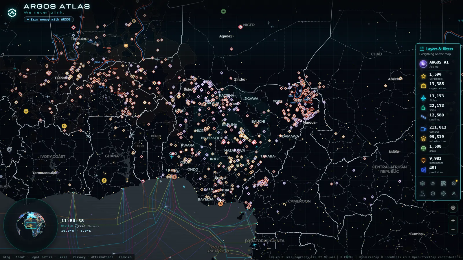 The ARGOS ATLAS live map over Nigeria