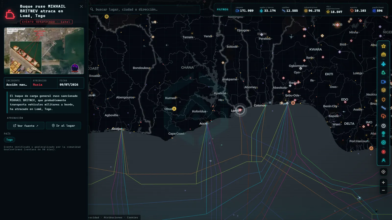 Ficha de Buque ruso MIKHAIL BRITNEV atraca en Lomé, Togo (Acción naval) en el mapa de ARGOS ATLAS