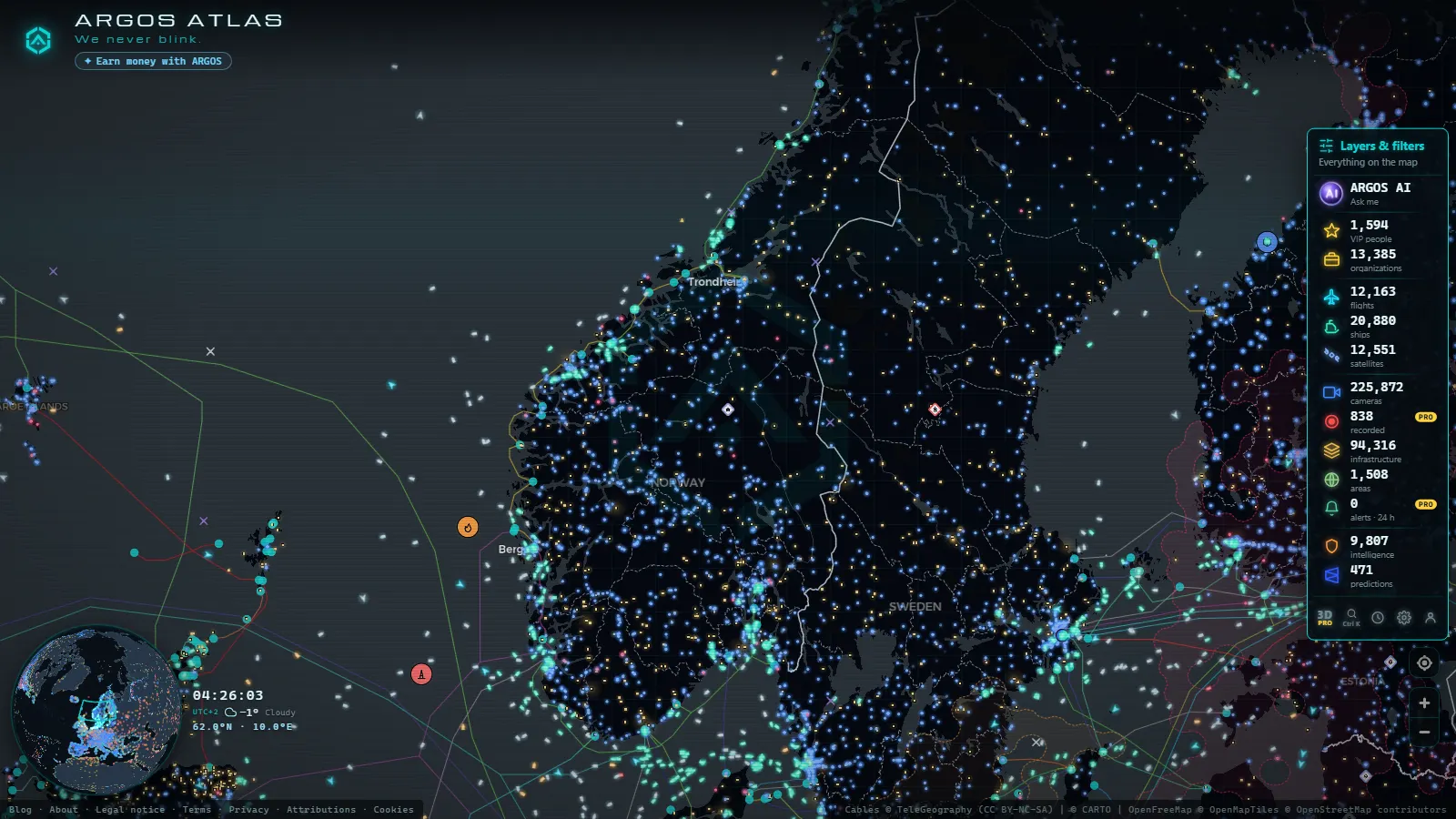 The ARGOS ATLAS live map over Norway