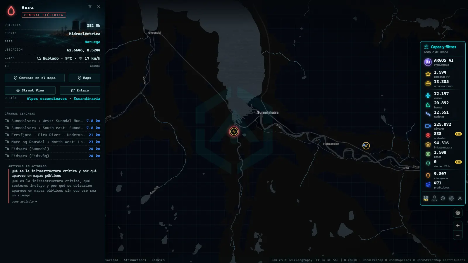 Ficha de Aura (Instalación eléctrica) en el mapa de ARGOS ATLAS