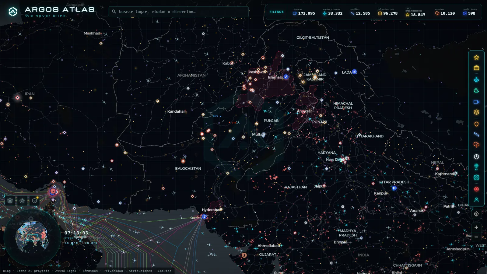 El mapa en vivo de ARGOS ATLAS sobre Pakistán
