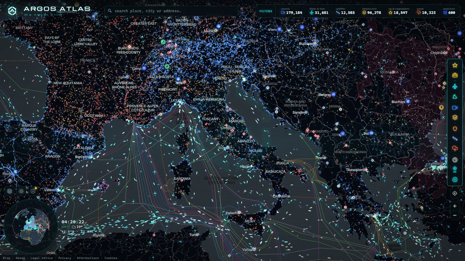 The ARGOS ATLAS live map over Italy