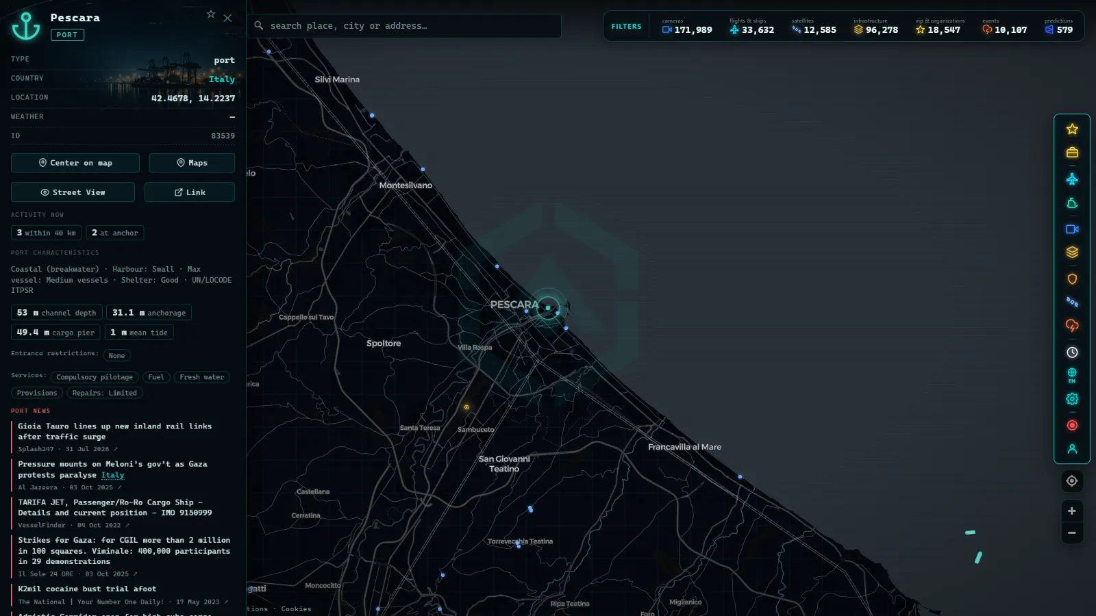 Detail card of Pescara (Port) on the ARGOS ATLAS map