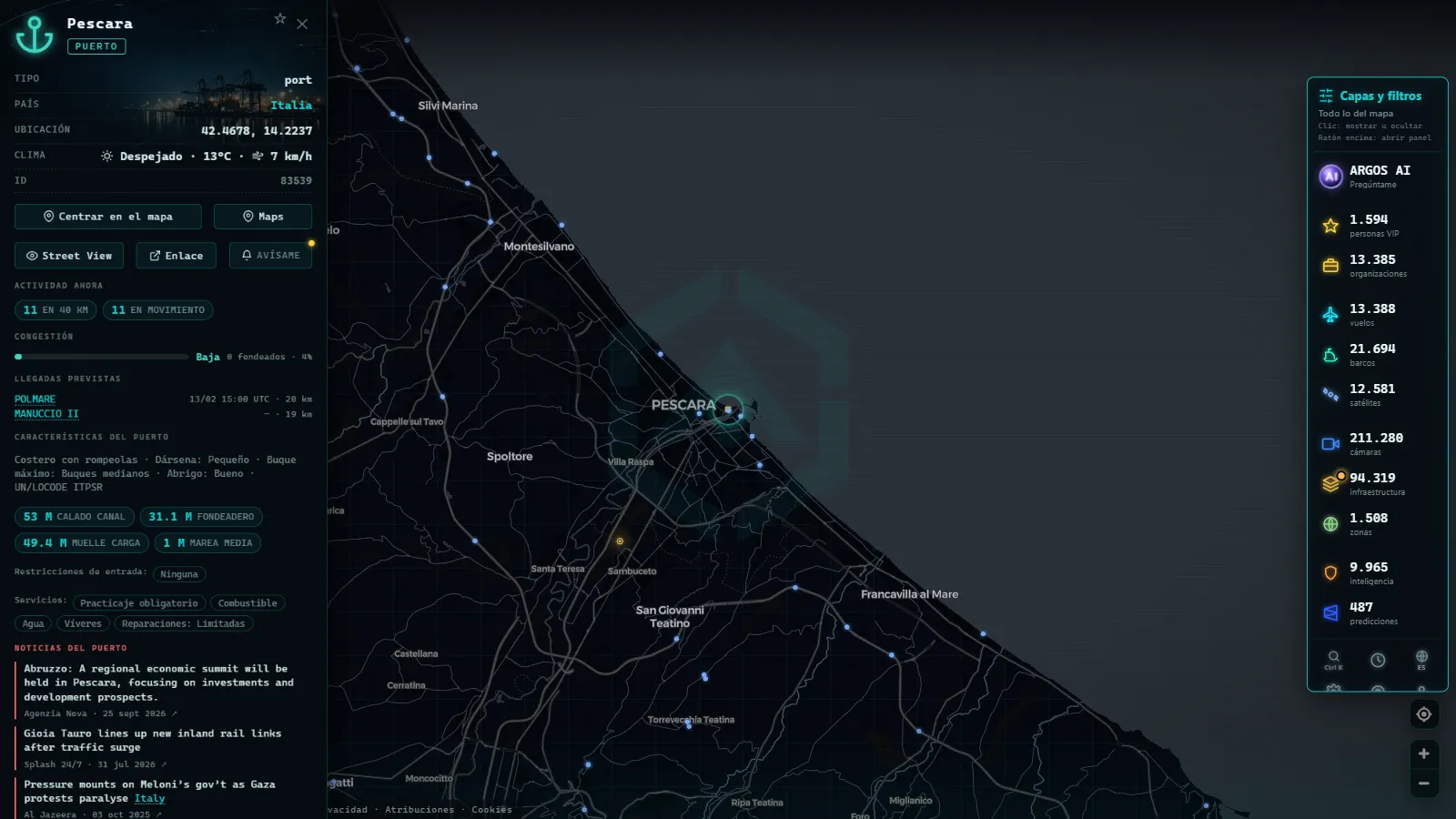 Ficha de Pescara (Puerto) en el mapa de ARGOS ATLAS