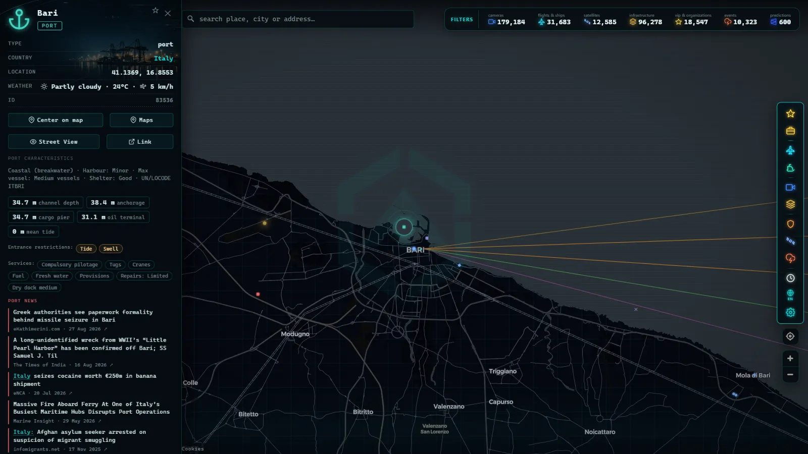 Detail card of Bari (Port) on the ARGOS ATLAS map