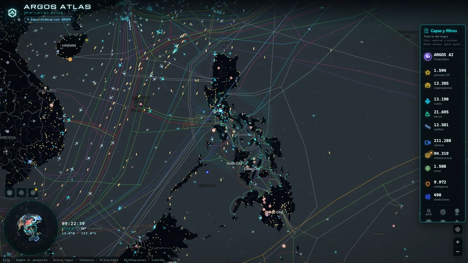 El mapa en vivo de ARGOS ATLAS sobre Filipinas