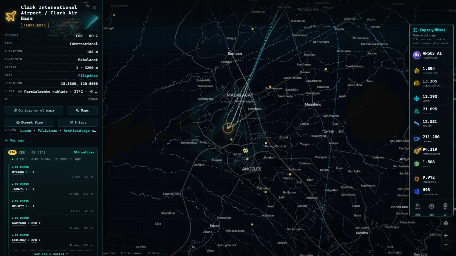 Ficha de Clark International Airport / Clark Air Base (Aeropuerto) en el mapa de ARGOS ATLAS