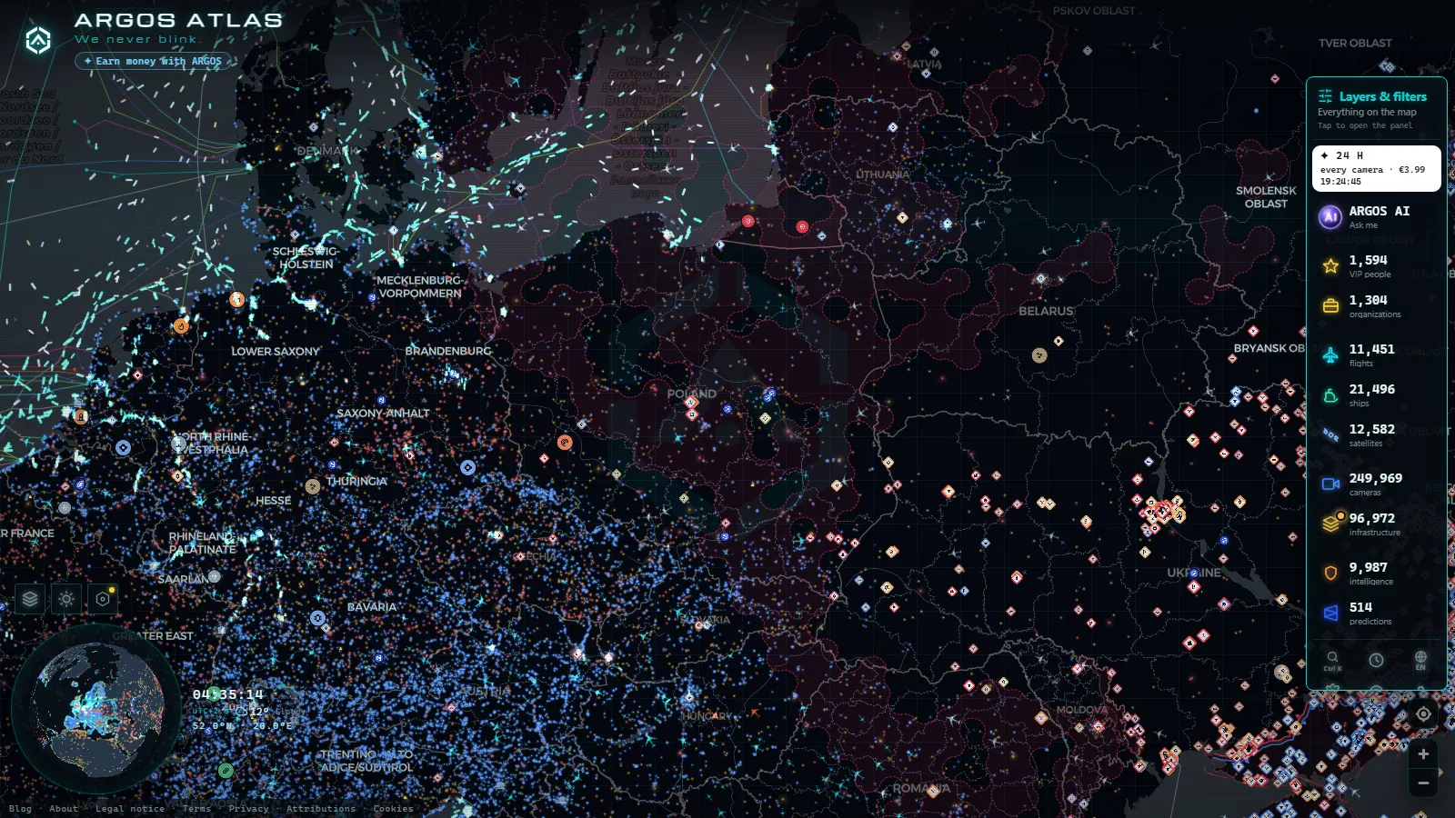The ARGOS ATLAS live map over Poland