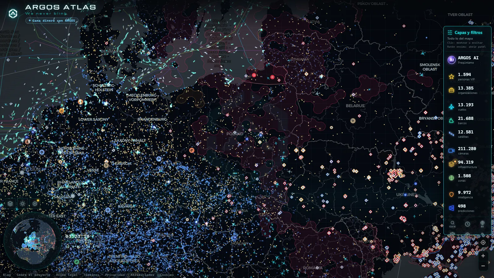 El mapa en vivo de ARGOS ATLAS sobre Polonia