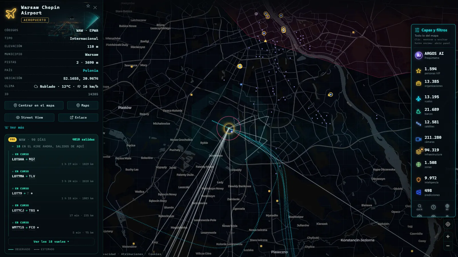 Ficha de Warsaw Chopin Airport (Aeropuerto) en el mapa de ARGOS ATLAS