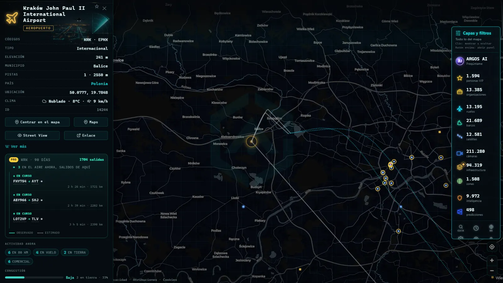 Ficha de Kraków John Paul II International Airport (Aeropuerto) en el mapa de ARGOS ATLAS