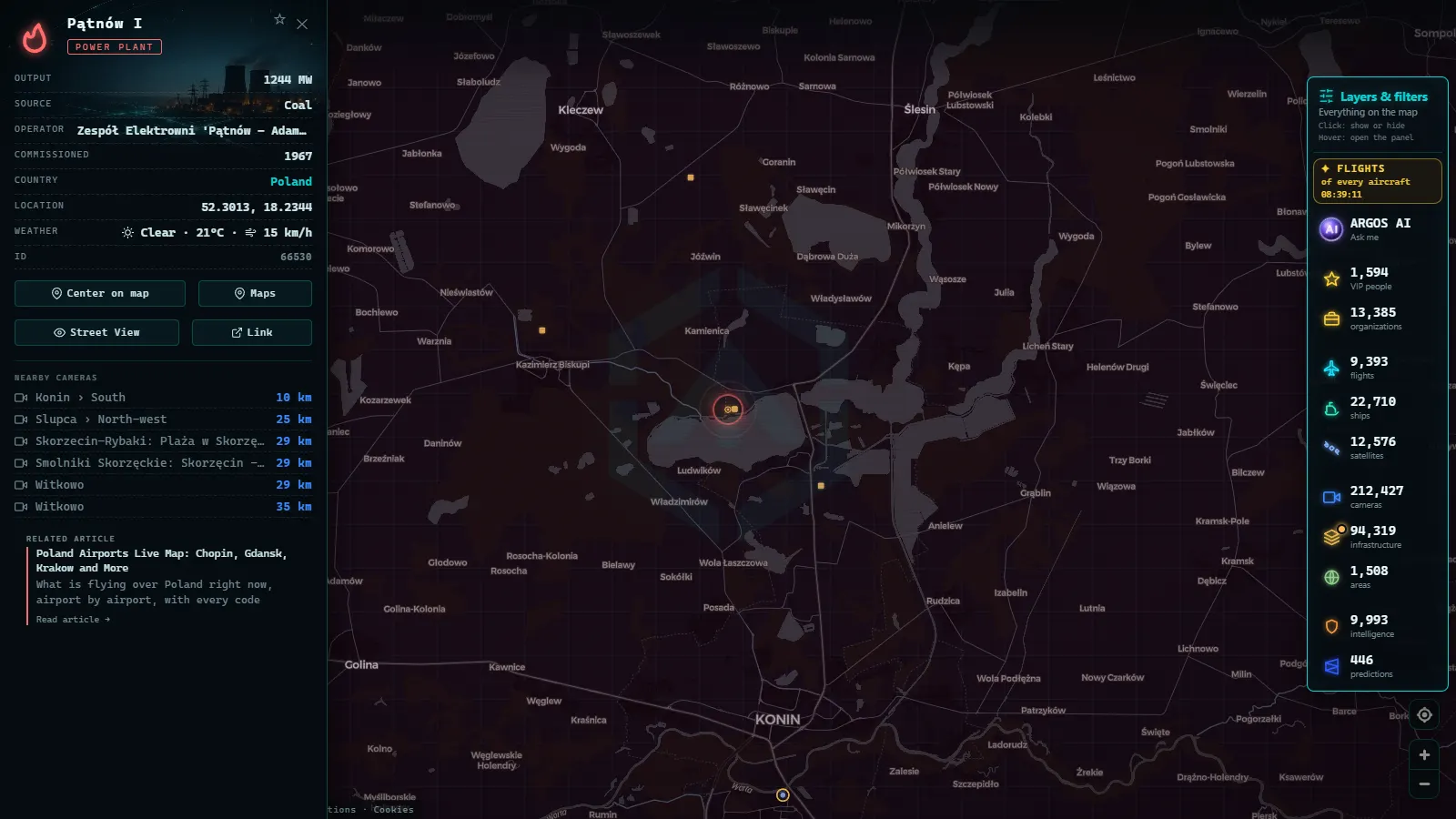 Detail card of Pątnów I (Power facility) on the ARGOS ATLAS map