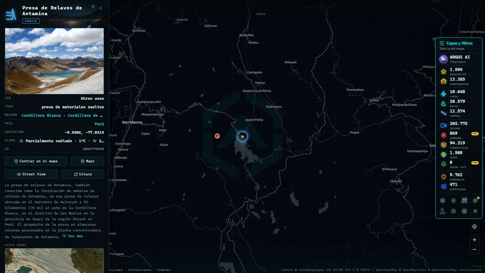 Ficha de Presa de Relaves de Antamina (Presa) en el mapa de ARGOS ATLAS