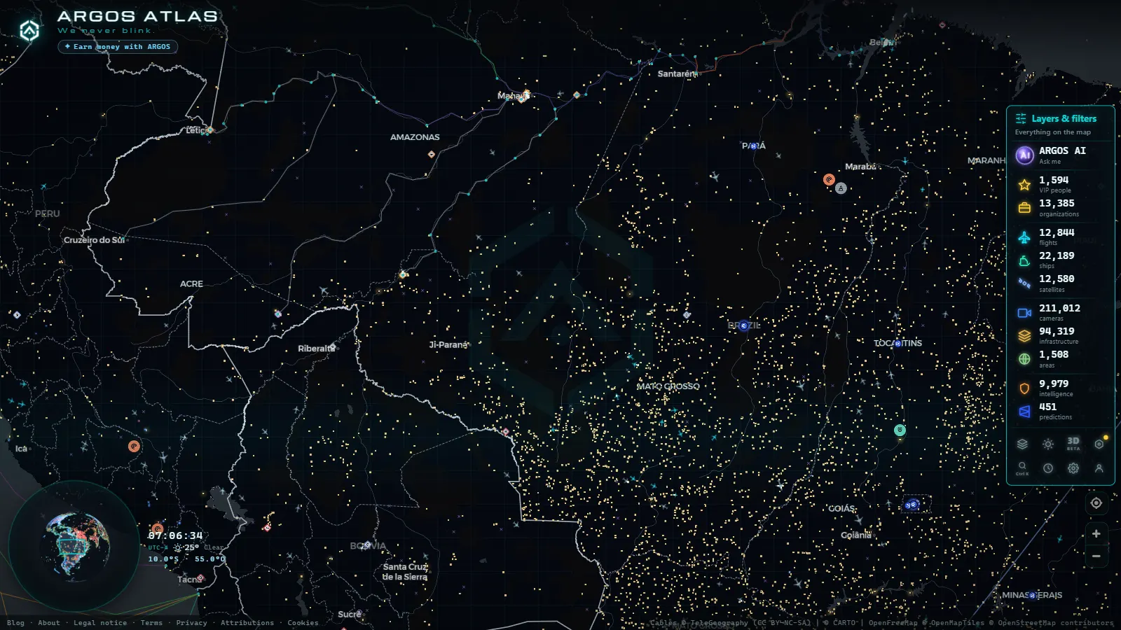 The ARGOS ATLAS live map over Brazil
