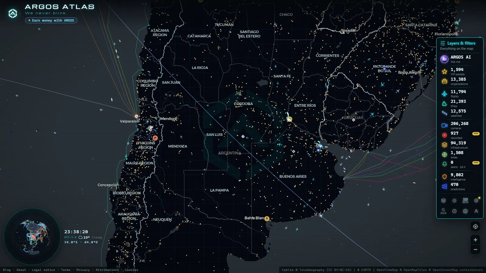 The ARGOS ATLAS live map over Argentina