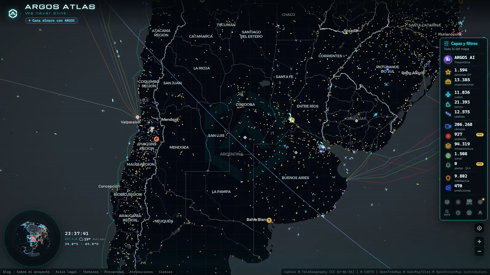 El mapa en vivo de ARGOS ATLAS sobre Argentina