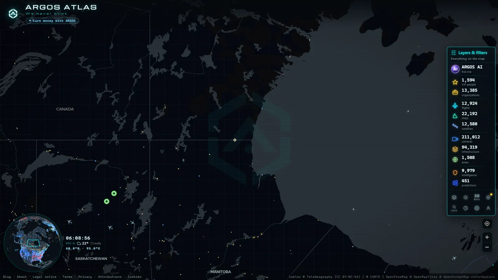 The ARGOS ATLAS live map over Canada