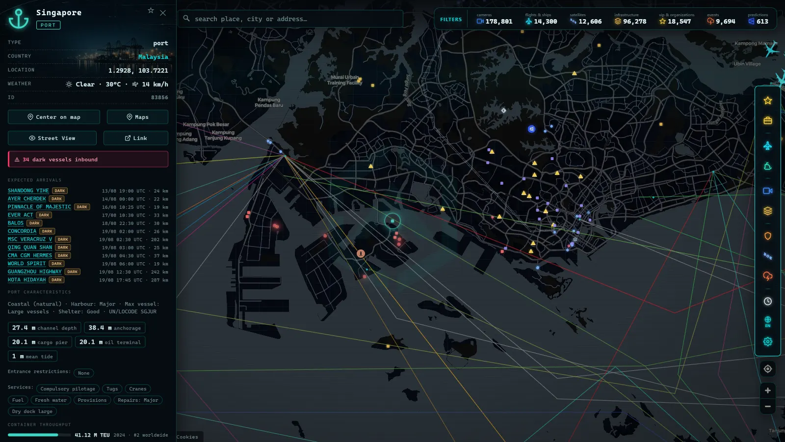 Detail card of Singapore (Port) on the ARGOS ATLAS map
