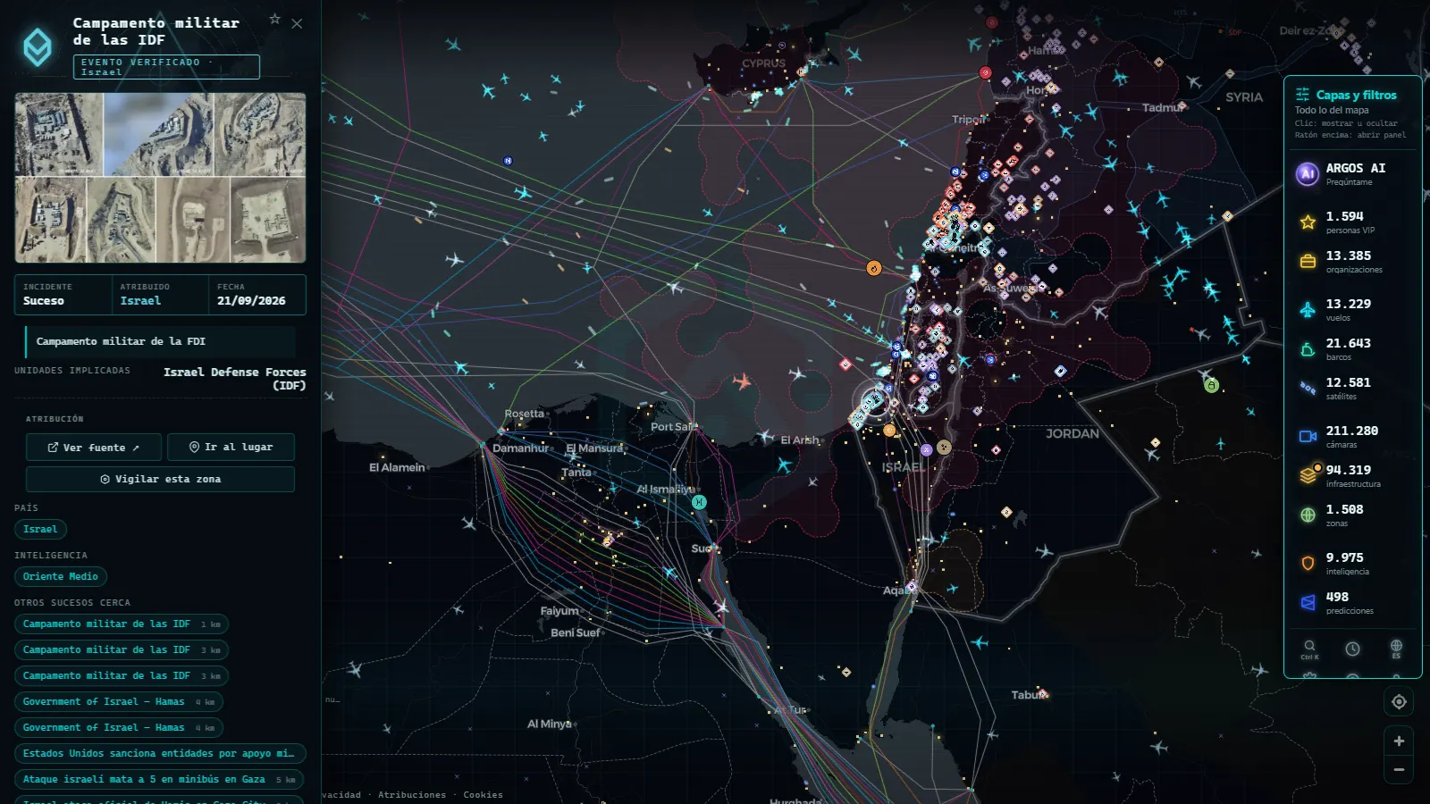 Ficha de Campamento militar de las IDF (Incidente) en el mapa de ARGOS ATLAS