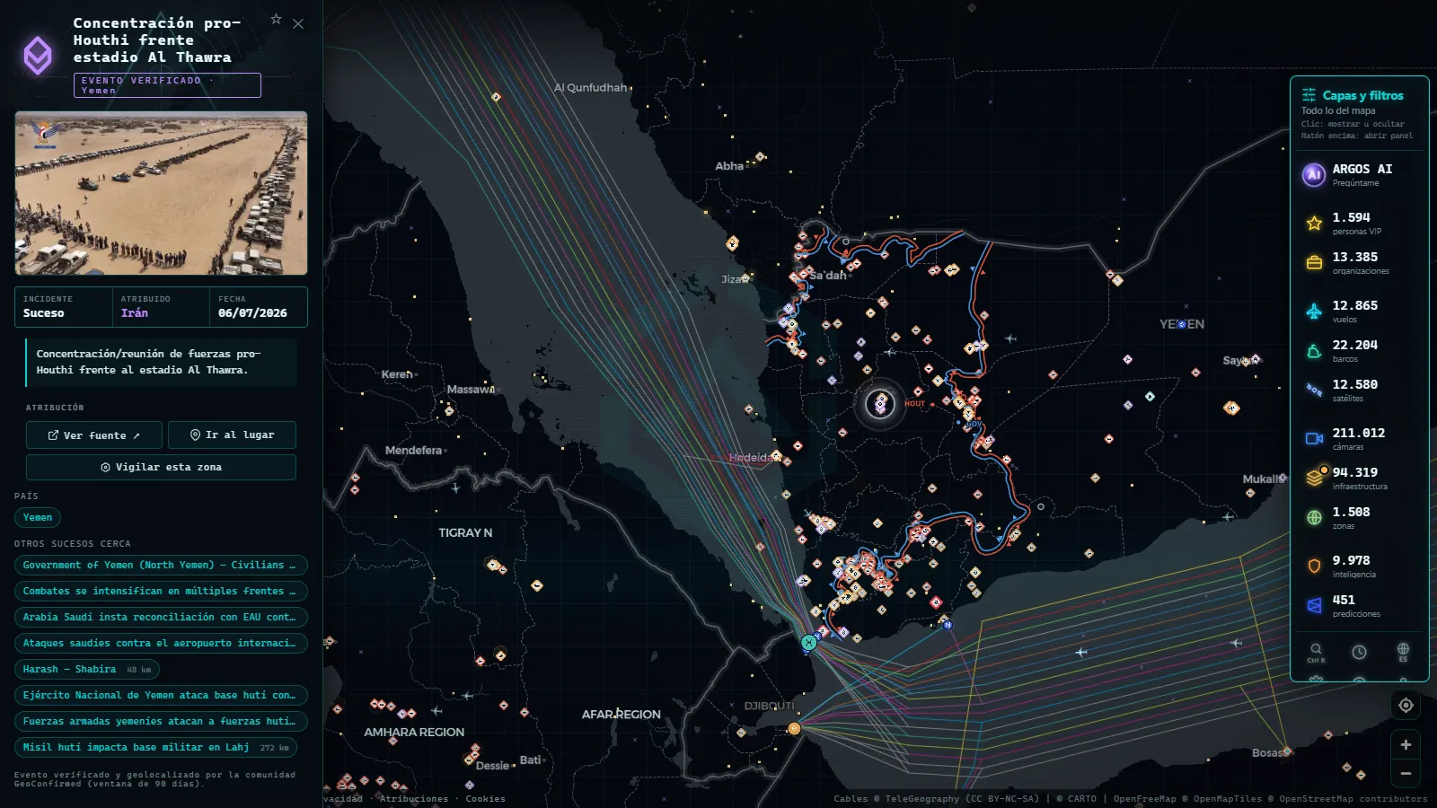 Ficha de Concentración pro-Houthi frente estadio Al Thawra (Incidente) en el mapa de ARGOS ATLAS