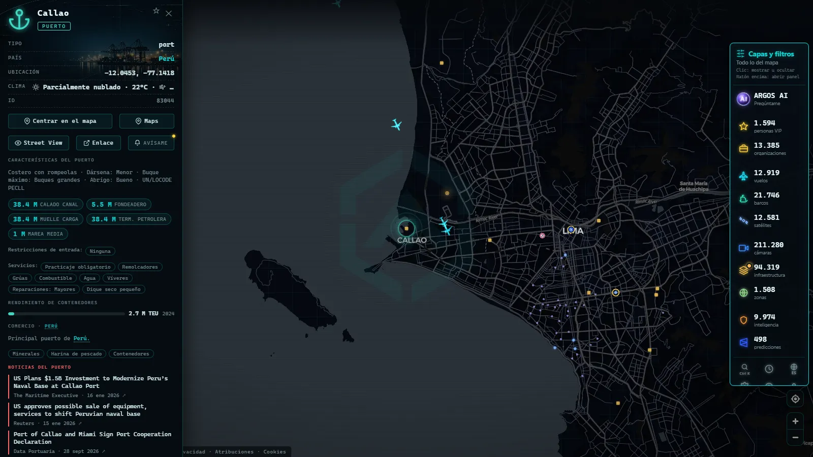 Ficha de Callao (Puerto) en el mapa de ARGOS ATLAS