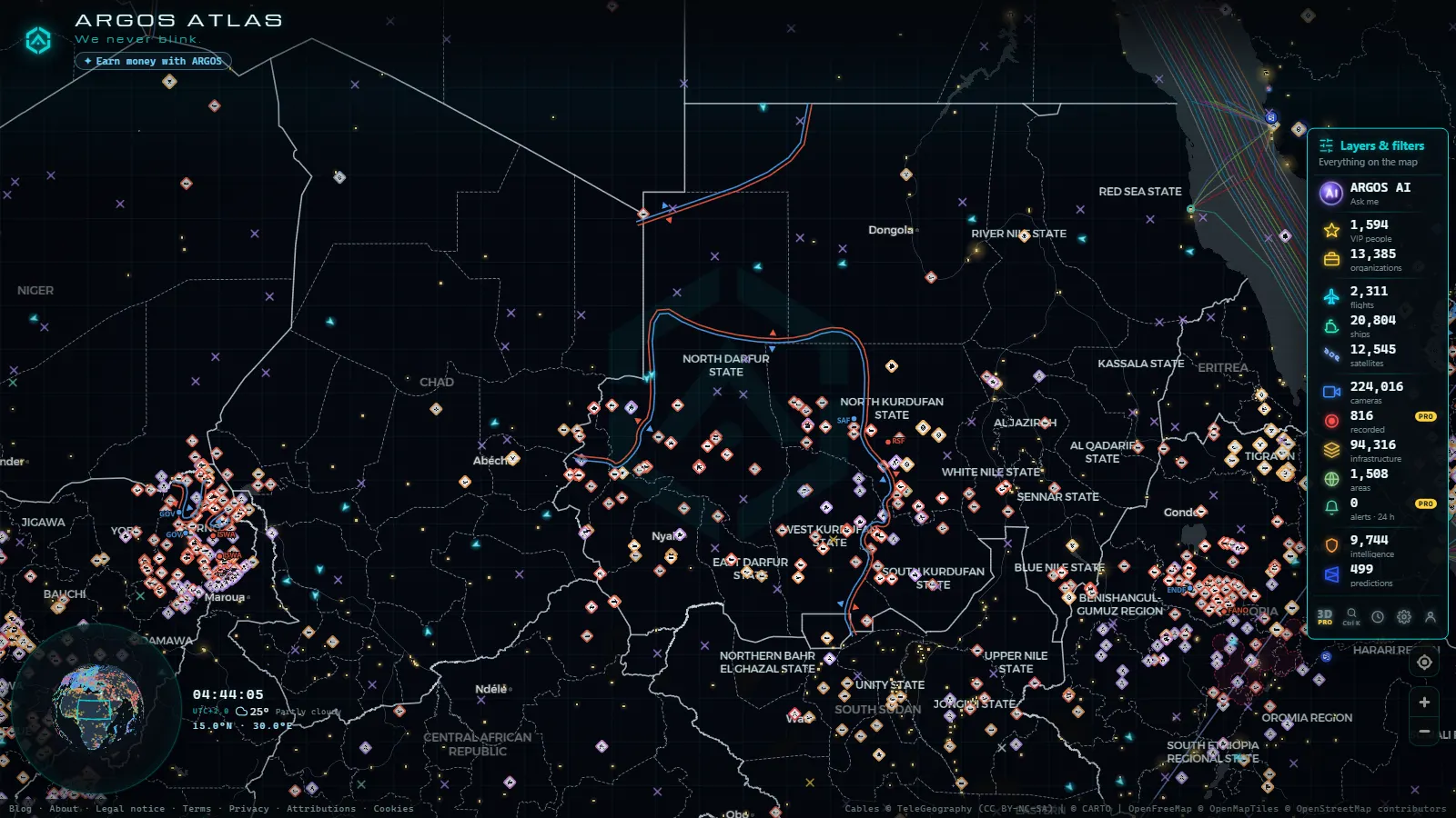 The ARGOS ATLAS live map over Sudan