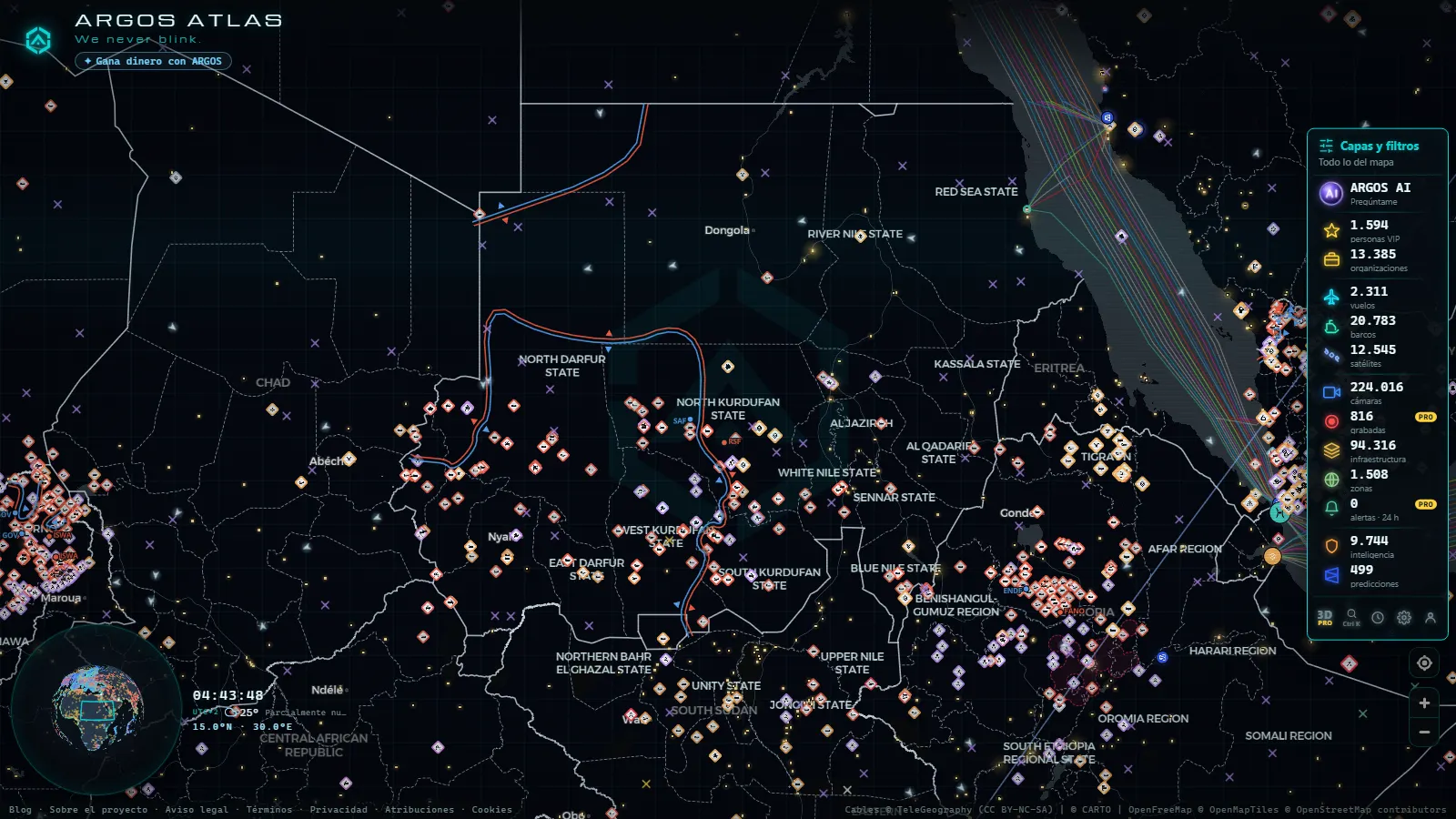 El mapa en vivo de ARGOS ATLAS sobre Sudán