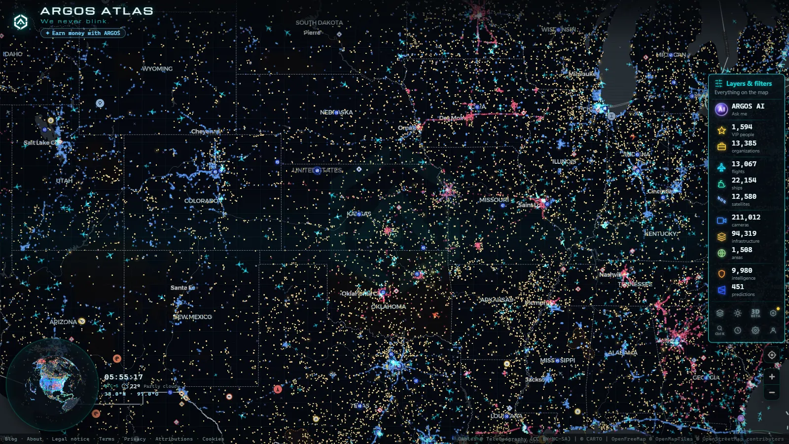 The ARGOS ATLAS live map over United States
