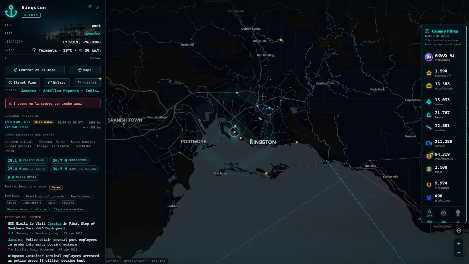 Ficha de Kingston (Puerto) en el mapa de ARGOS ATLAS
