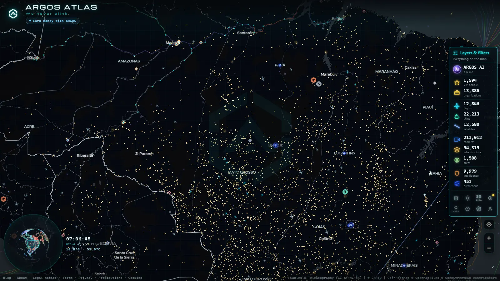 The ARGOS ATLAS live map over Brazil