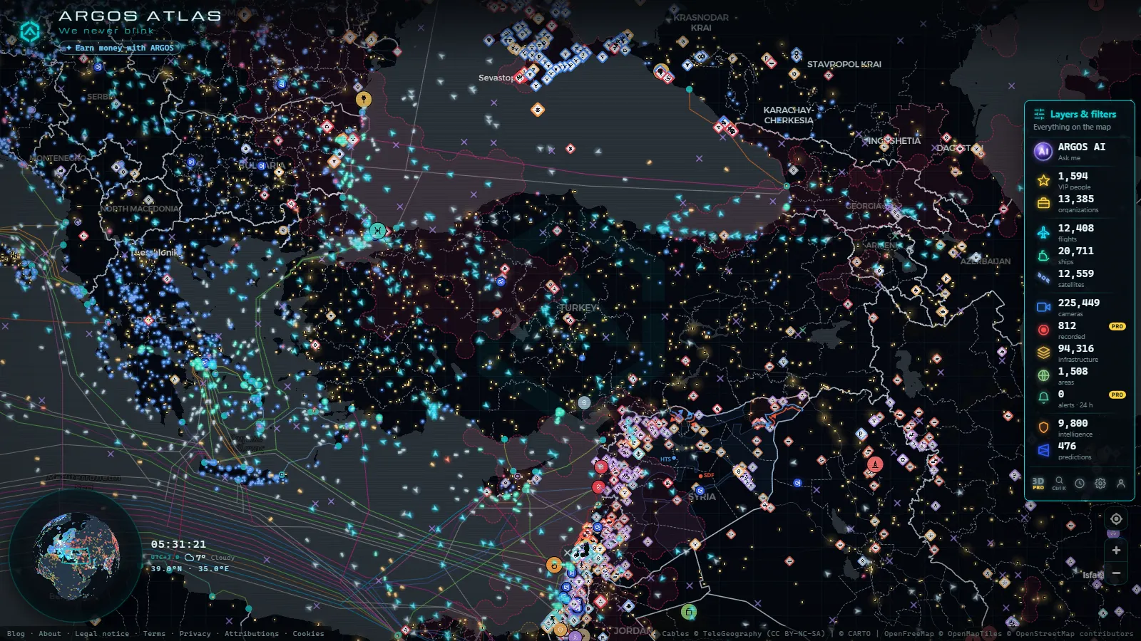 The ARGOS ATLAS live map over Turkey