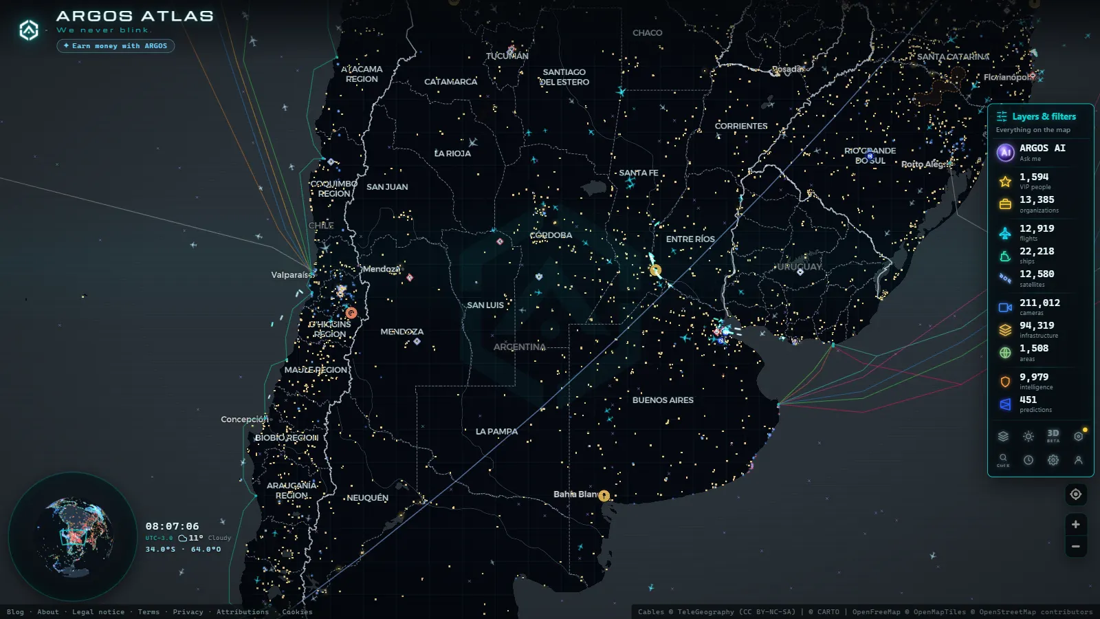 The ARGOS ATLAS live map over Argentina