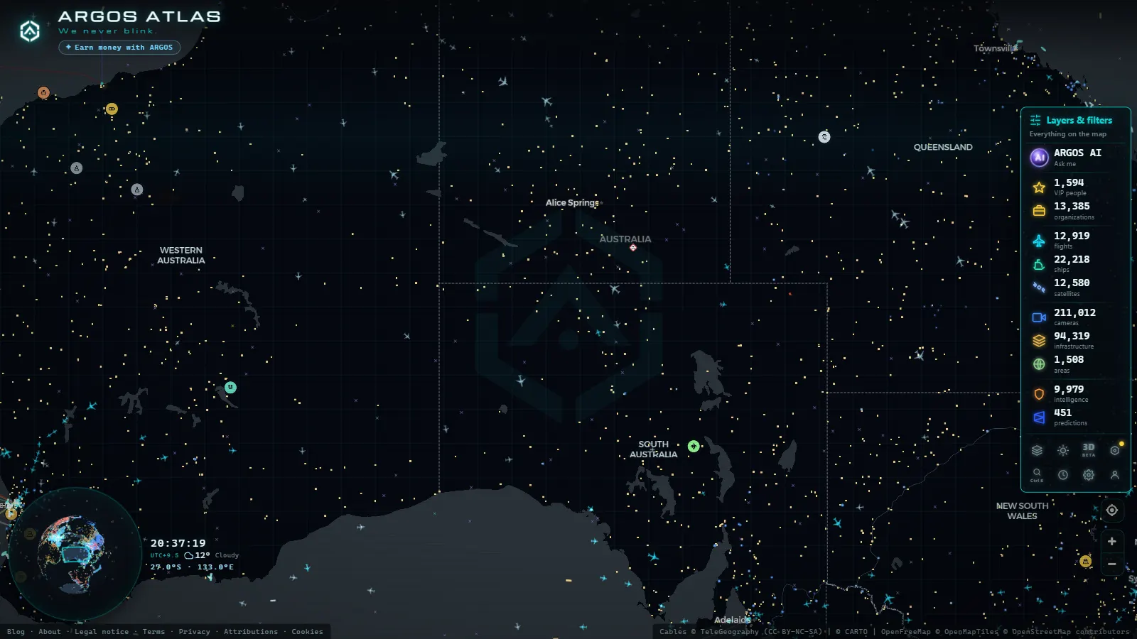 The ARGOS ATLAS live map over Australia