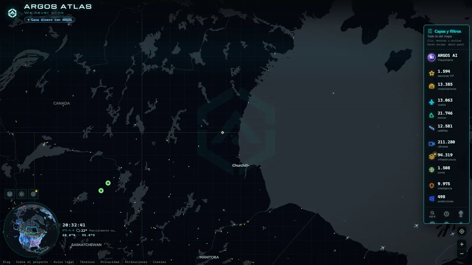 El mapa en vivo de ARGOS ATLAS sobre Canadá