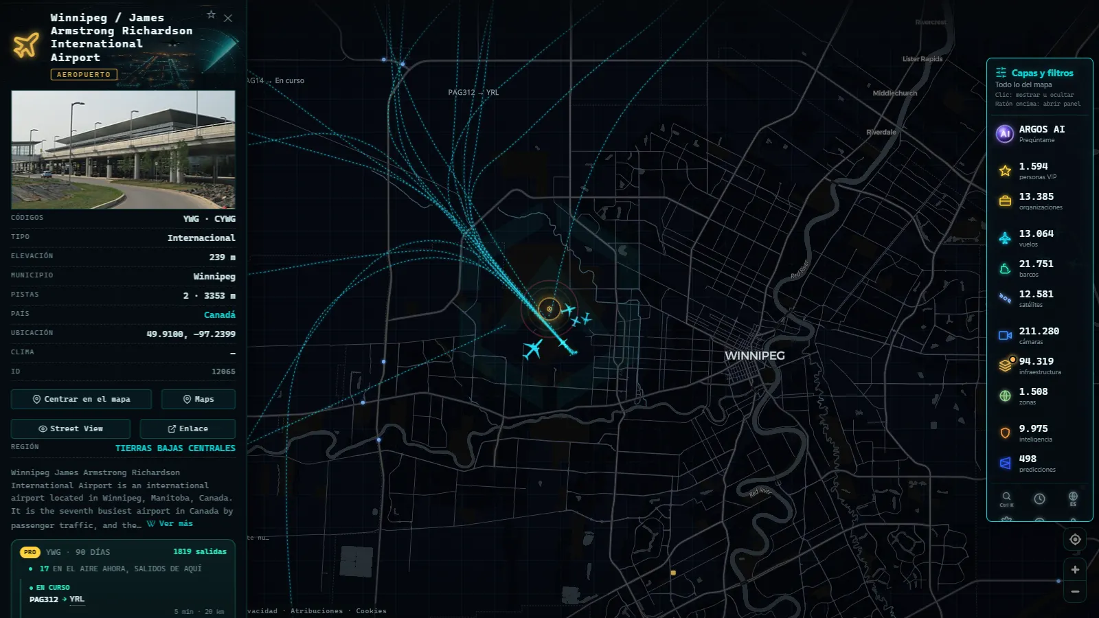 Ficha de Winnipeg / James Armstrong Richardson International Airport (Aeropuerto) en el mapa de ARGOS ATLAS