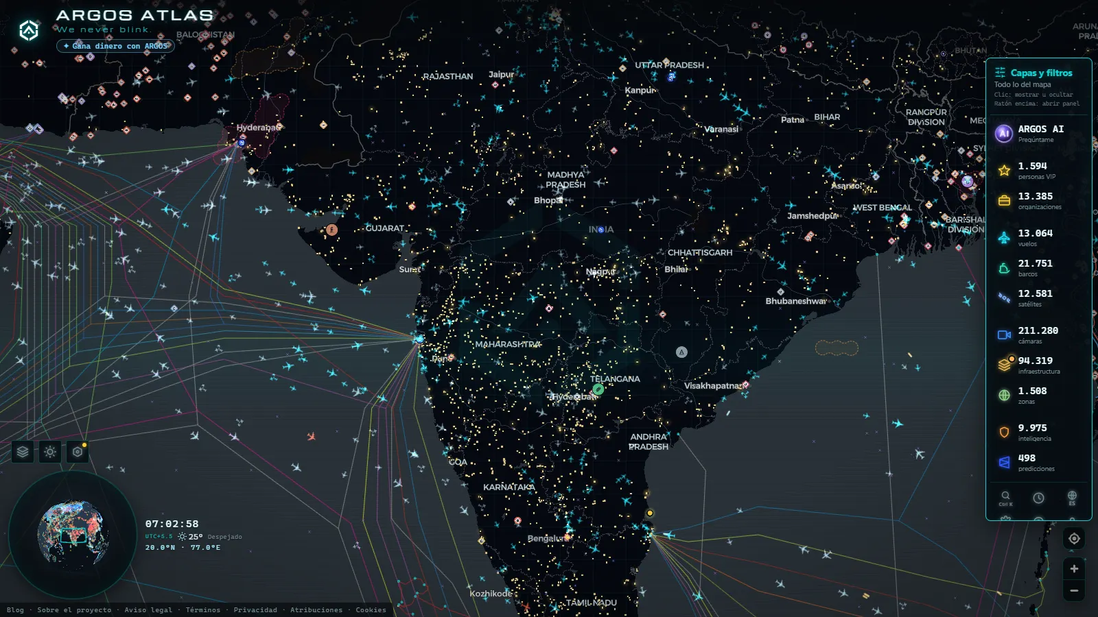 El mapa en vivo de ARGOS ATLAS sobre India