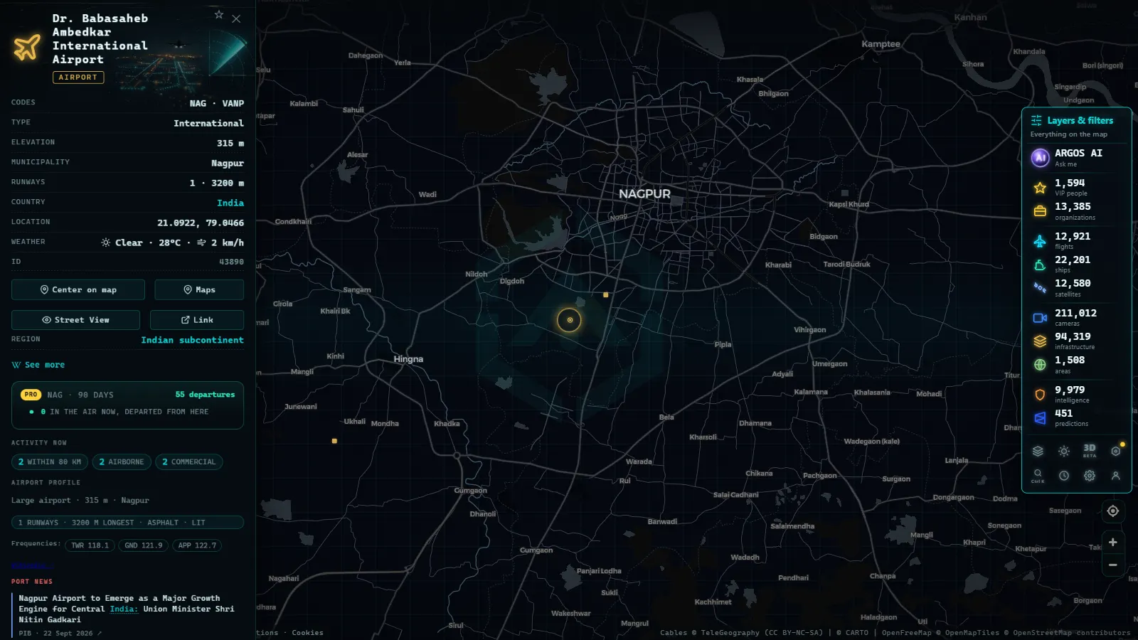 Detail card of Dr. Babasaheb Ambedkar International Airport (Airport) on the ARGOS ATLAS map
